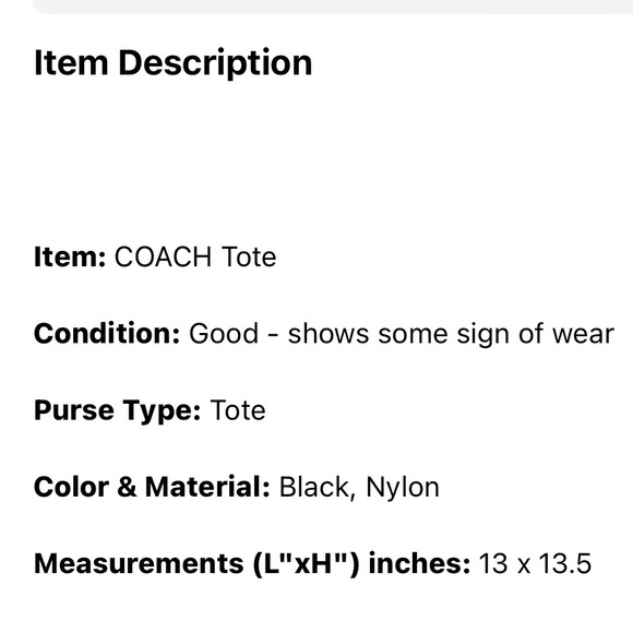 Coach Tote Black Nylon and leather bottom & straps, silver hardware 16”x11”x14” - Picture 8 of 8